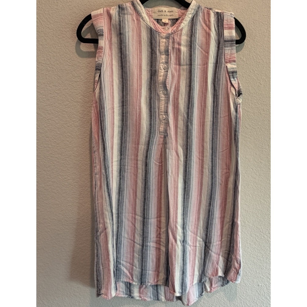 Anthropologie Cloth Stone Shirt Dress Striped Linen Sleeveless Womens Small